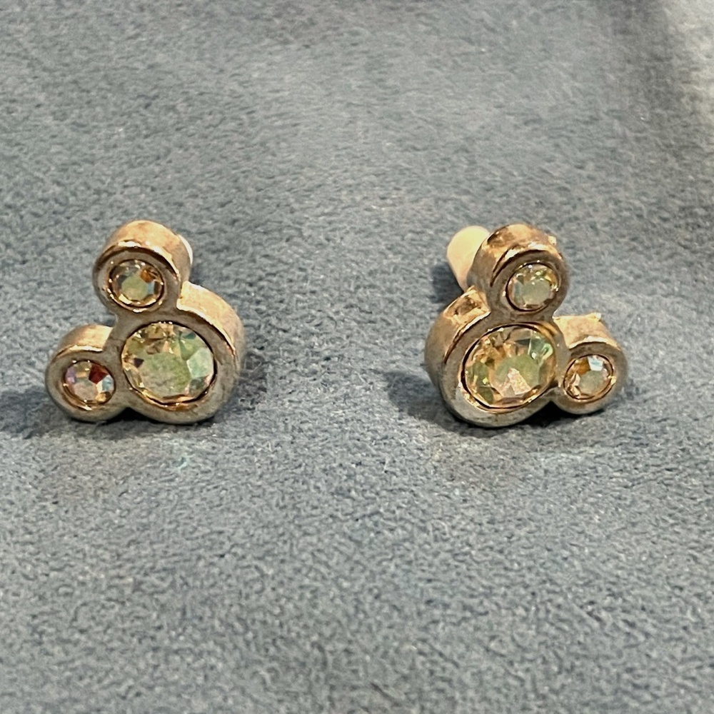 Mickey Mouse gold platted earrings with aurora crystal stones.
